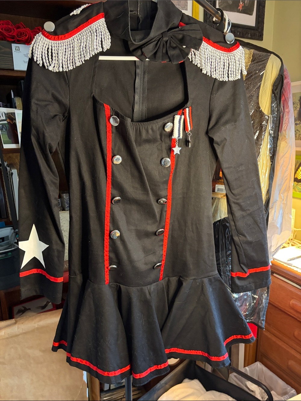 Leg Avenue Black Military-Style Dress with Red Trim and Silver Epaulettes